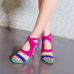 Stylish Open-Toed Color Block Patchwork Hollow-out Stiletto Super High Heel Dark Blue PU Sandals