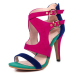 Stylish Open-Toed Color Block Patchwork Hollow-out Stiletto Super High Heel Dark Blue PU Sandals