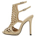 Trendy  Open Toe Hollow-out Stiletto Super High Heel Gold PU Sandals