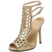 Trendy  Open Toe Hollow-out Stiletto Super High Heel Gold PU Sandals
