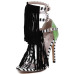 Trendy Peep Toe Patchwork Striped Tassels Decorated Stiletto Super High Heel Black PU Ankle Wrap Sandals
