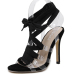 Trendy Round Peep Toe Cross Lace-up Hollow-out Stiletto Super High Heel Black PU Strap Sandals