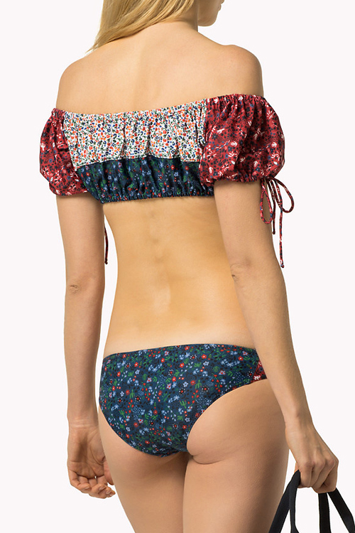  Sexy Bateau Neck Floral Printed Polyester Two-piece Swimwear
