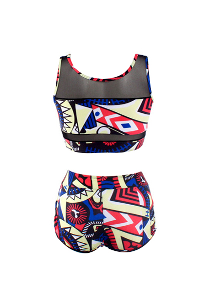 Charming Round Neck Printed Polyester Two-piece Swimwear