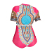 Ethnic Style Round Neck Totem Printed Pink Polyester Two-piece Swimwear