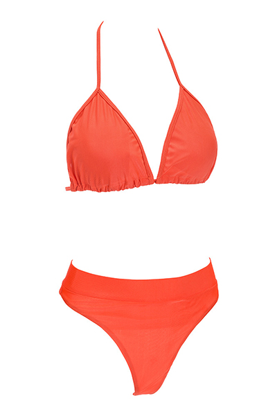 Euramerican Halter Neck Orange Nylon Two-piece Swimwear