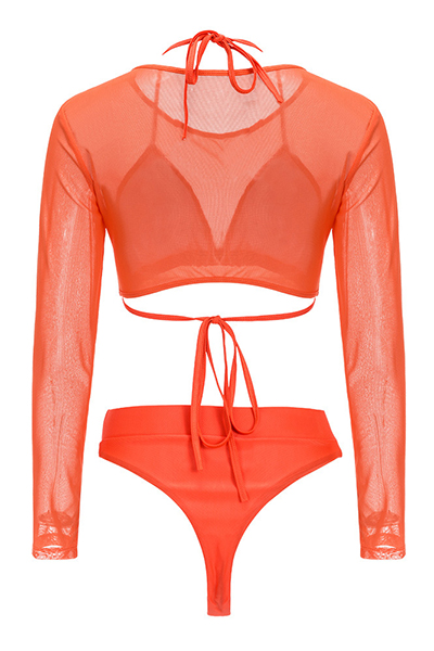 Euramerican Orange Polyester Three-piece Swimwear