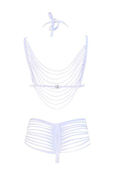 Euramerican Spaghetti straps Hollow-out White Spandex Two-piece Swimwear