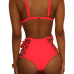 Euramerican V Neck Spaghetti Strap Lace-up Hollow-out Red Nylon Two-piece Swimwear