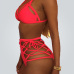 Euramerican V Neck Spaghetti Strap Lace-up Hollow-out Red Nylon Two-piece Swimwear