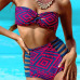 Sexy High-waisted Strappy Hollow-out Geometric Print Rose Bikini Swimwear