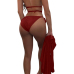 Sexy Lace-up Hollow-out Wine Red Polyester Two-piece Swimwear(With Shawl)