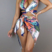 Sexy Printed Hollow-out White Milk Fiber Two-piece Swimwear(With Scarf)