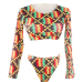 Sexy Round Neck Long Sleeves Patchwork Red Polyester Two-piece Swimwear