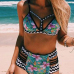 Sexy Spaghetti Strap Printed Hollow-out Polyester Two-piece Swimwear