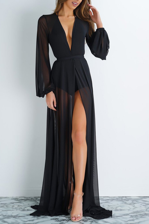Sexy See-Through Black Polyester Cover-Ups