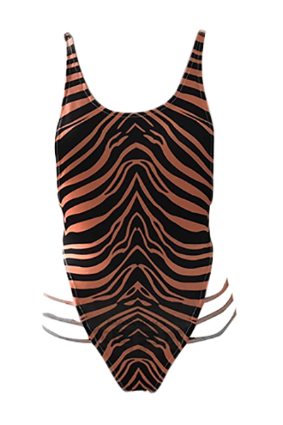Euramerican Sexy Striped Hollow-out Polyester One-piece Swimwear