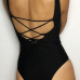 Sexy Deep V Neck Backless Black Cotton One-piece Swimwear
