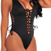 Sexy Deep V Neck Hollow-out Black One-Piece Swimsuit