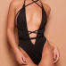 Sexy Deep V Neck Hollow-out Black Polyester One-piece Swimwear