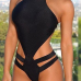 Sexy Halter Neck Backless Black Nylon One-piece Swimwear