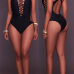 Sexy Hollow-out Black Polyester One-piece Swimwear