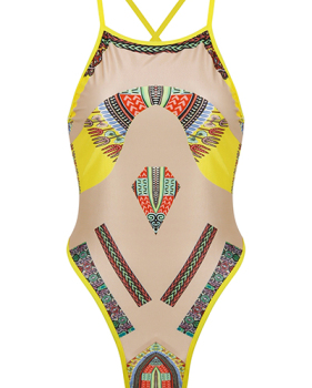 Sexy Printed See-Through Yellow Polyester One-piece Swimwear(Without Choker)