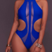 Sexy See-Through Hollow-out Blue Polyester One-piece Swimwear