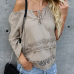  Cotton O Neck Long Sleeve Solid Blouses&Shirts