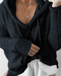  Euramerican Hooded Collar Long Sleeves Black Cotton Shirts