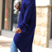  Leisure Dew Shoulder Long Sleeves Asymmetrical Navy Blue Cotton Shirts