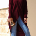 Leisure Dew Shoulder Long Sleeves Asymmetrical Wine Red Cotton Shirts