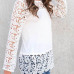  Stylish Round Neck Long Sleeves Lace Trim Patchwork White Polyester Shirts