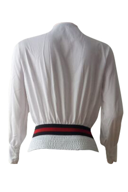  Trendy Round Neck Lace-up White Cotton Shirts