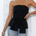 Charming Bateau Neck Sleeveless Bandage Tie Black Polyester Shirts(Without Accessories)