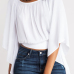 Leisure Round Neck Three Quarter Sleeves Backless White Polyester T-shirt