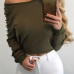 Sexy Round Neck Long Sleeves Hollow-out Green Polyester Blousing Blouse