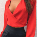 Sexy V Neck Long Sleeves Red Chiffon Shirts