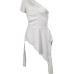 Trendy Dew Shoulder Asymmetrical White Polyester Tops
