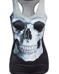  Leisure Round Neck Skull Printing Backless Black Polyester Tank Top
