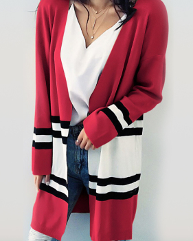  Euramerican Long Sleeves Patchwork Red Cotton Cardigans