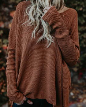  Euramerican Round Neck Asymmetrical Brown Acrylic  Sweaters