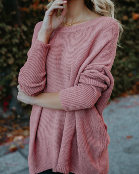  Euramerican Round Neck Asymmetrical Pink Acrylic  Sweaters