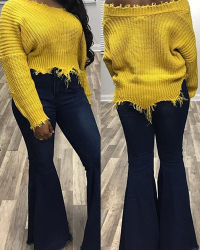  Euramerican V Neck Irregular Hems Yellow Wool Sweaters