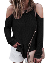  Leisure Round Neck Hollow-out Black Cotton Blends Sweaters 
