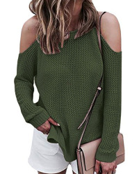  Leisure Round Neck Hollow-out Green Cotton Blends Sweaters 