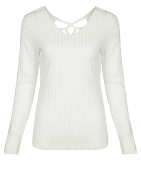  Sexy V Neck Hollow-out White Knitting Pullovers
