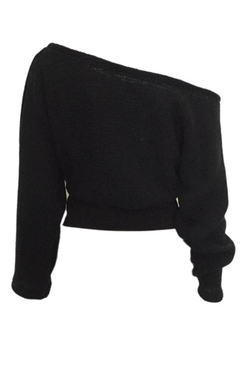  Trendy  Dew Shoulder Long Sleeves Black Wool Sweaters