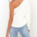 Euramerican Dew Shoulder Long Sleeve Asymmetrical White Cotton Blends Sweater