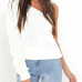 Euramerican Dew Shoulder Long Sleeve Asymmetrical White Cotton Blends Sweater